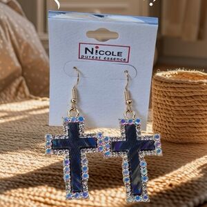 Nicole Cross Earrings with Iridescent Accents